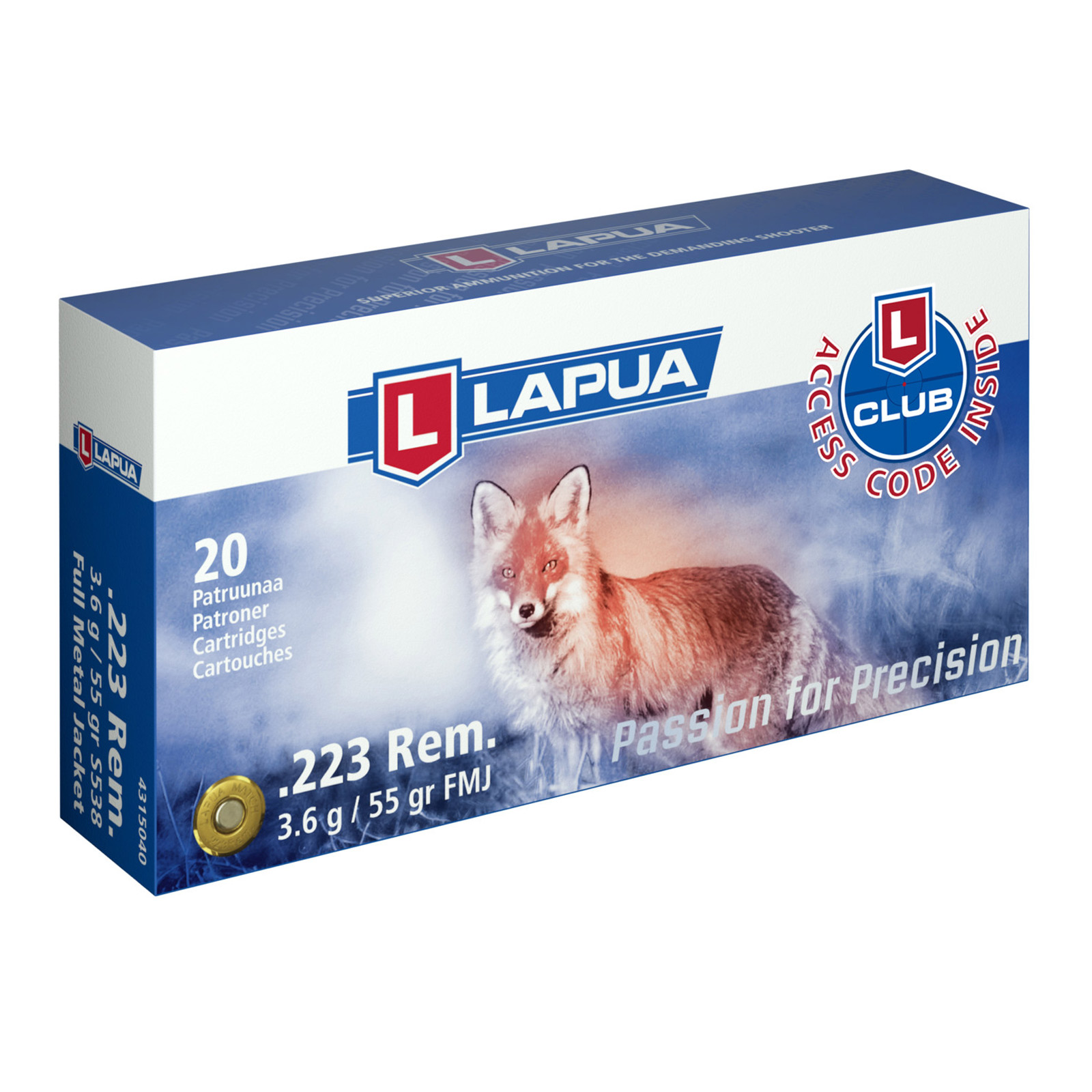LAPUA  .223REM FMJ BÜCHSENPATRONEN - 55GRS.  - 20 PATRONEN
