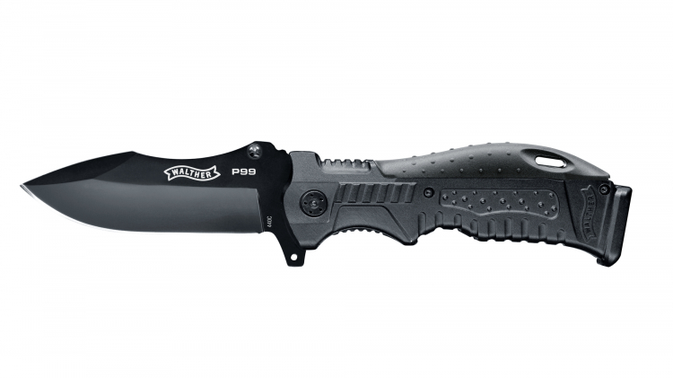 WALTHER P99 KNIFE - EINHANDMESSER MIT HOLSTER - WECHSELBARE GRIFFRÜCKEN