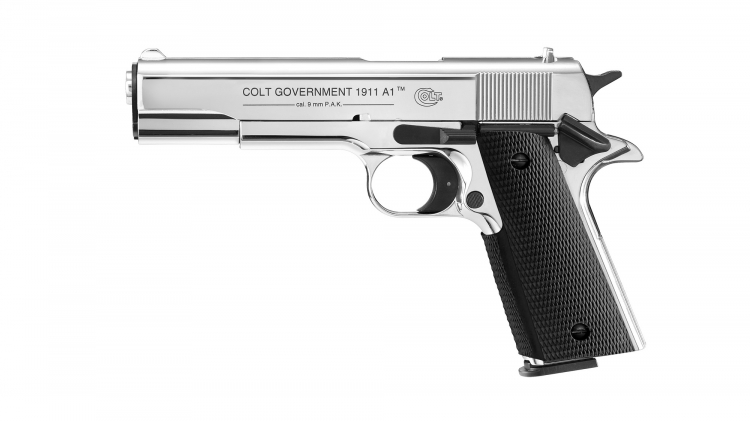 COLT GOVERNMENT 1911 A1 - 9MM P.A.K. -POLISHED CHROME