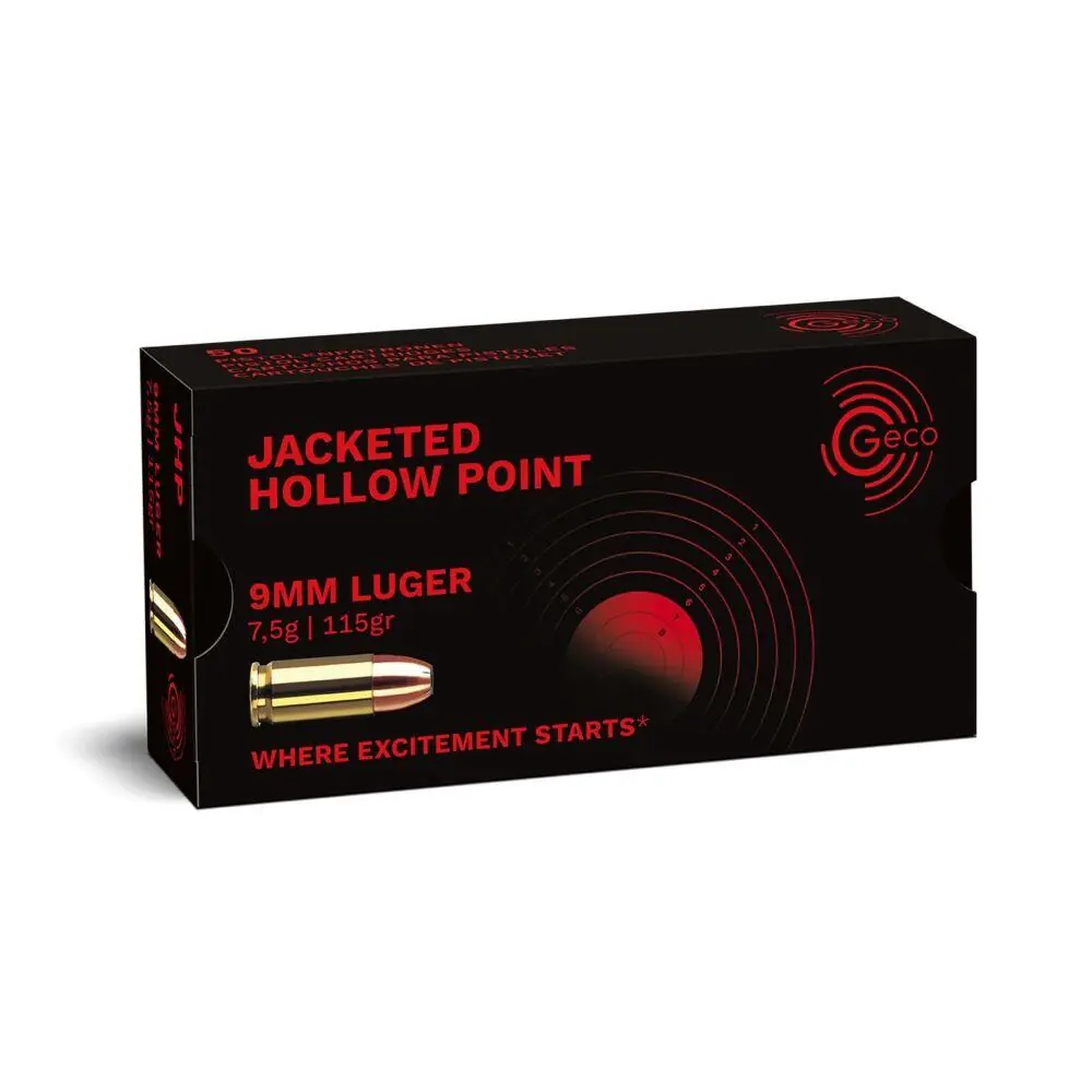 GECO  9MM LUGER JHP / JACKED HOLLOW POINT  -  7,45G / 115 GRS. - JHP - 50 SCHUSS