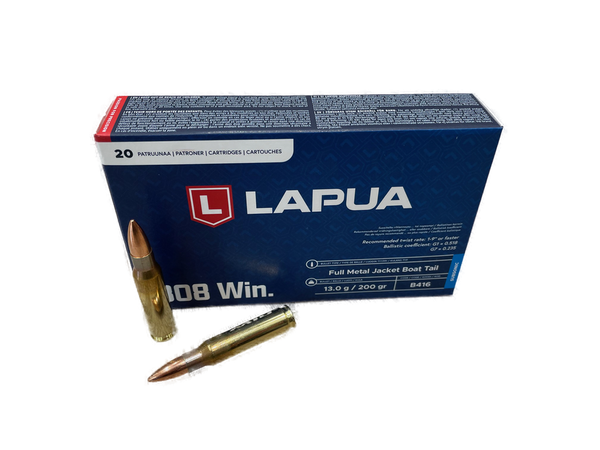 LAPUA SUBSONIC - PATRONEN - .308WIN - 200 GRS.  - 20 SCHUSS