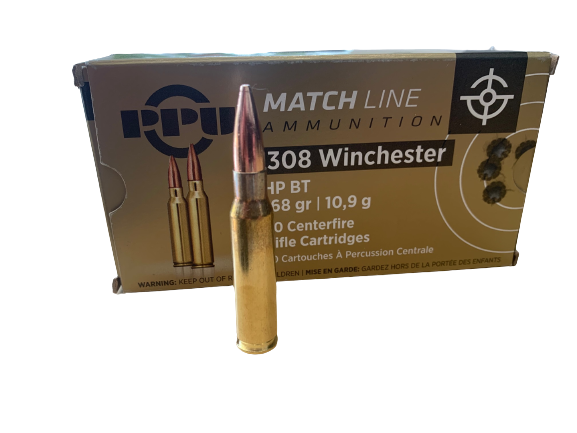 PPU MATCH BTHP - .308WIN  - 168GRS. - 20 PATRONEN