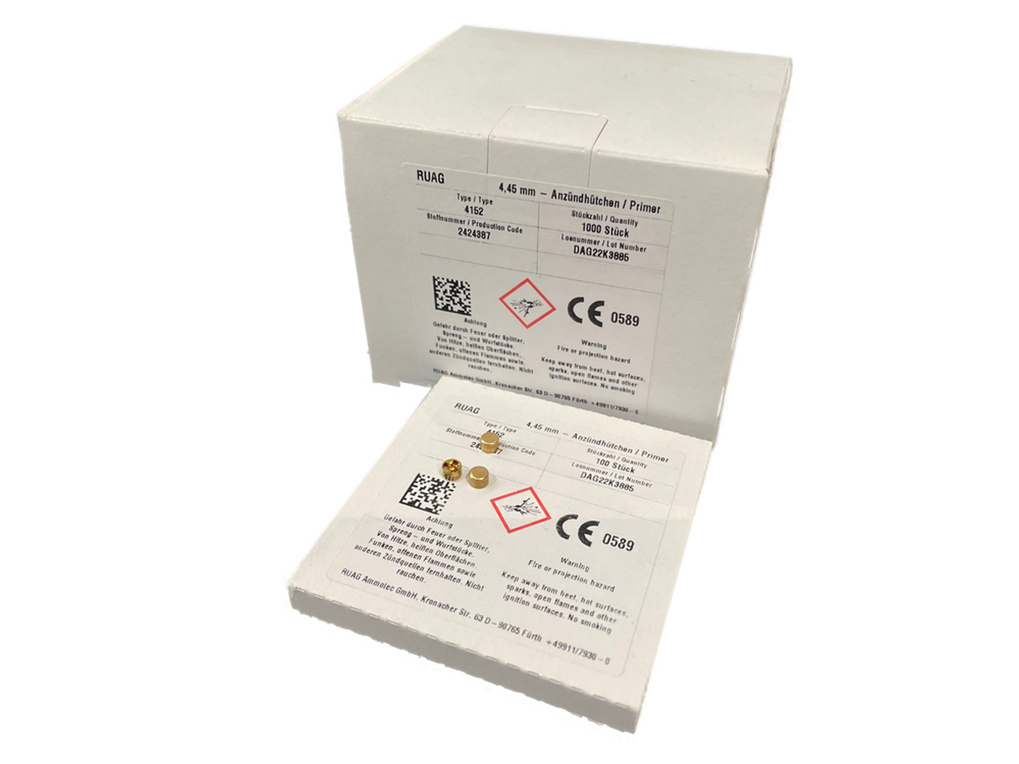 GECO ZÜNDHÜTCHEN - SMALL PISTOL - BOXER - 100 STÜCK - 4,45MM