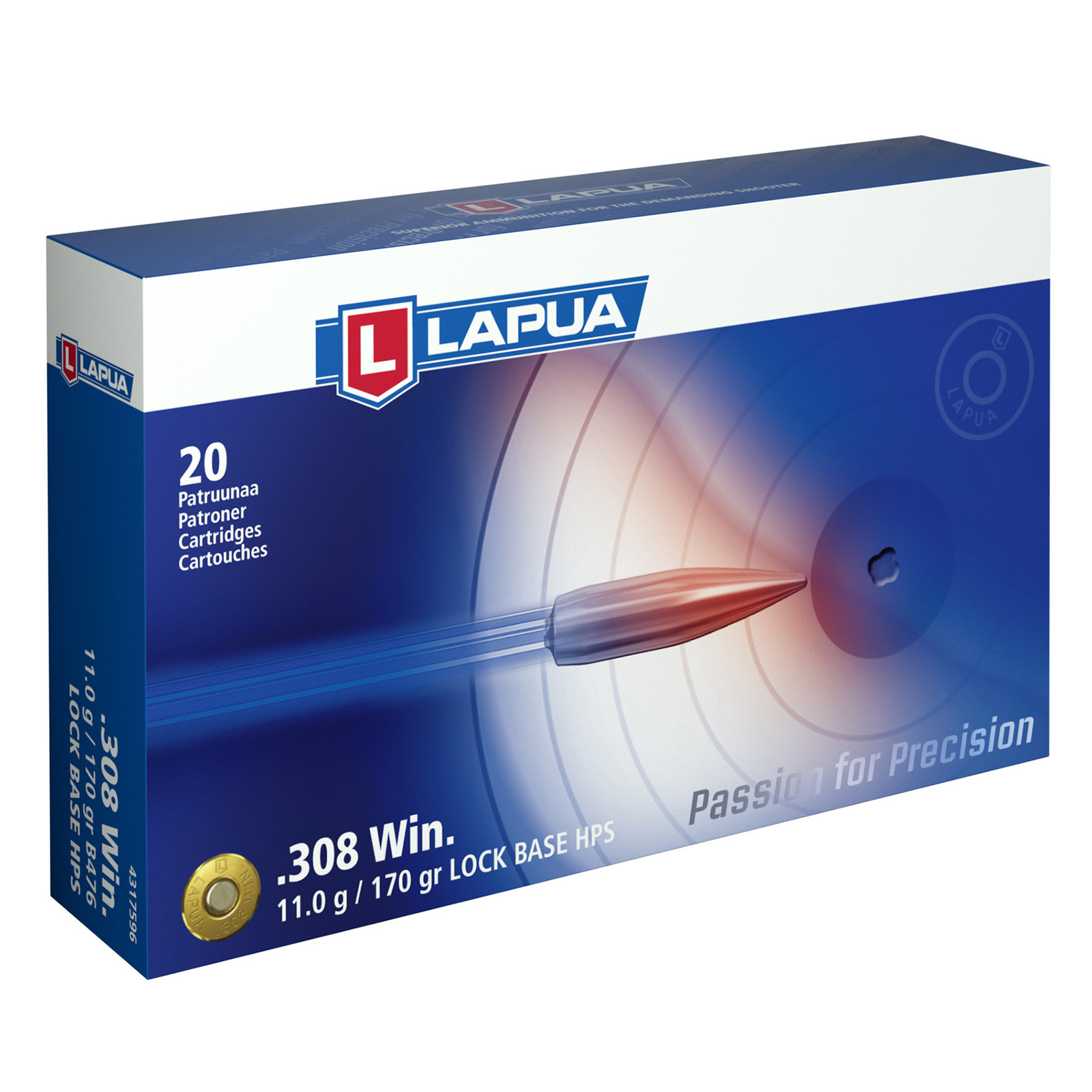 LAPUA LOCK BASE - PATRONEN - .308WIN - 170 GRS.  - 20 SCHUSS