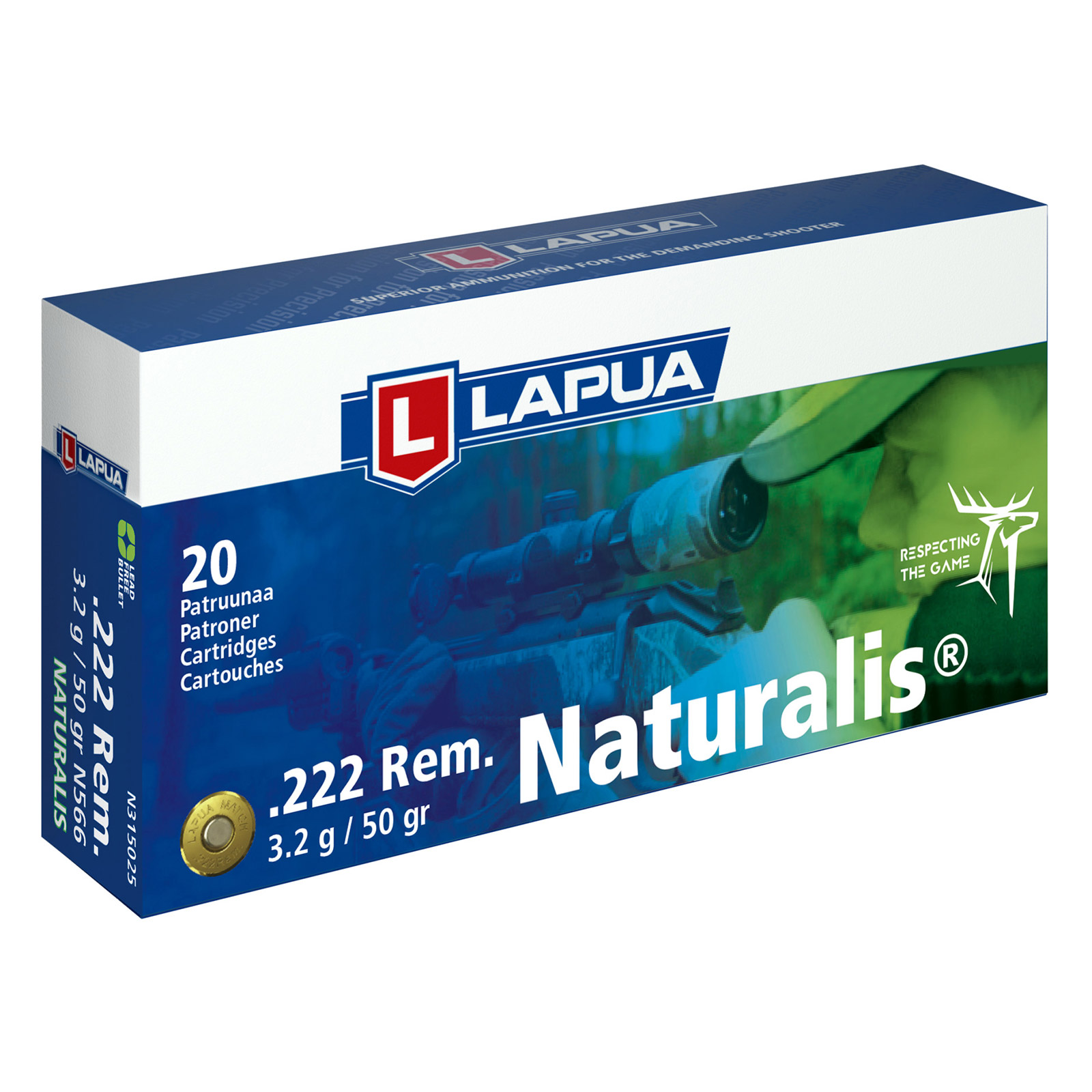 LAPUA  .222REM NATURALIS - 3,2G / 50 GRS  - 20 PATRONEN