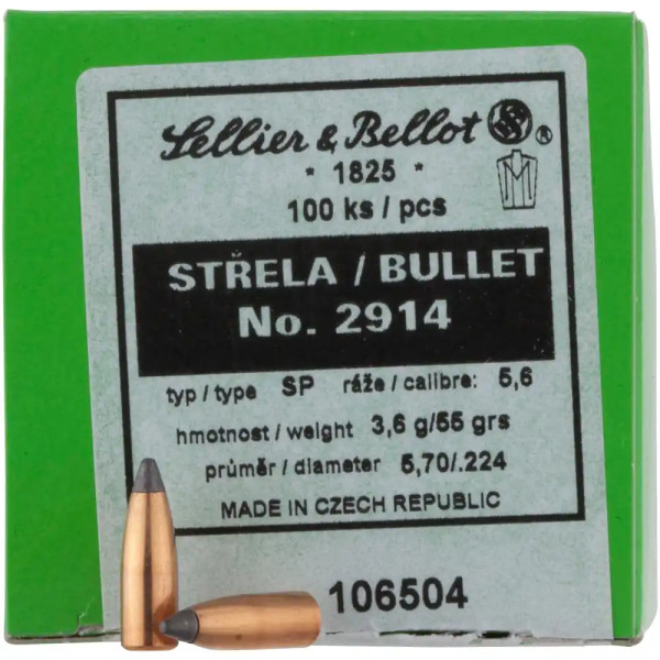 SELLIER & BELLOT GESCHOSSE .224 / .223REM - SP - 3,6 G / 55 GRS - 100 STÜCK