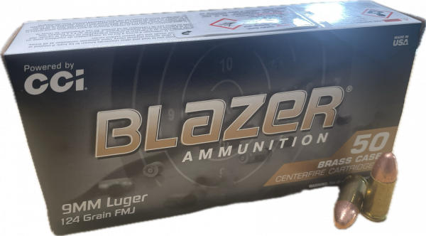 CCI BLAZER BRASS 9MM LUGER FMJ - 124GRS / 8,0G. - 50 SCHUSS